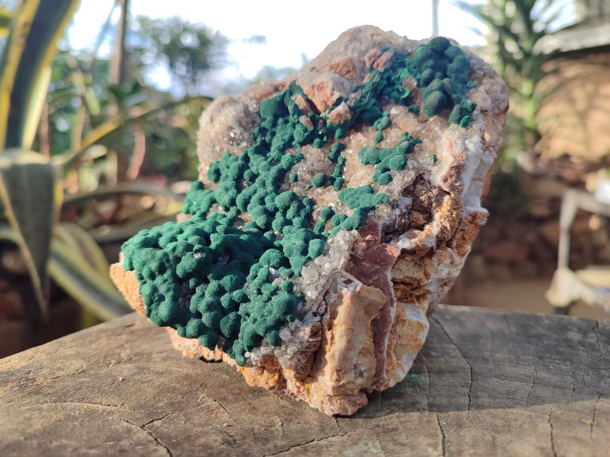 Natural Large Crystalline Ball Malachite and Quartz on Dolomite Matrix x 1 From Mindingi Mine, Kambove, Congo - Toprock Gemstones and Minerals 