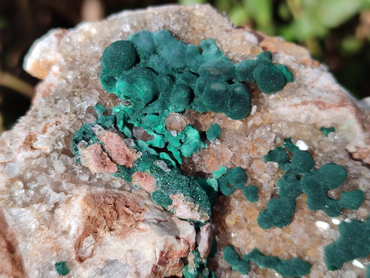 Natural Large Crystalline Ball Malachite and Quartz on Dolomite Matrix x 1 From Mindingi Mine, Kambove, Congo - Toprock Gemstones and Minerals 