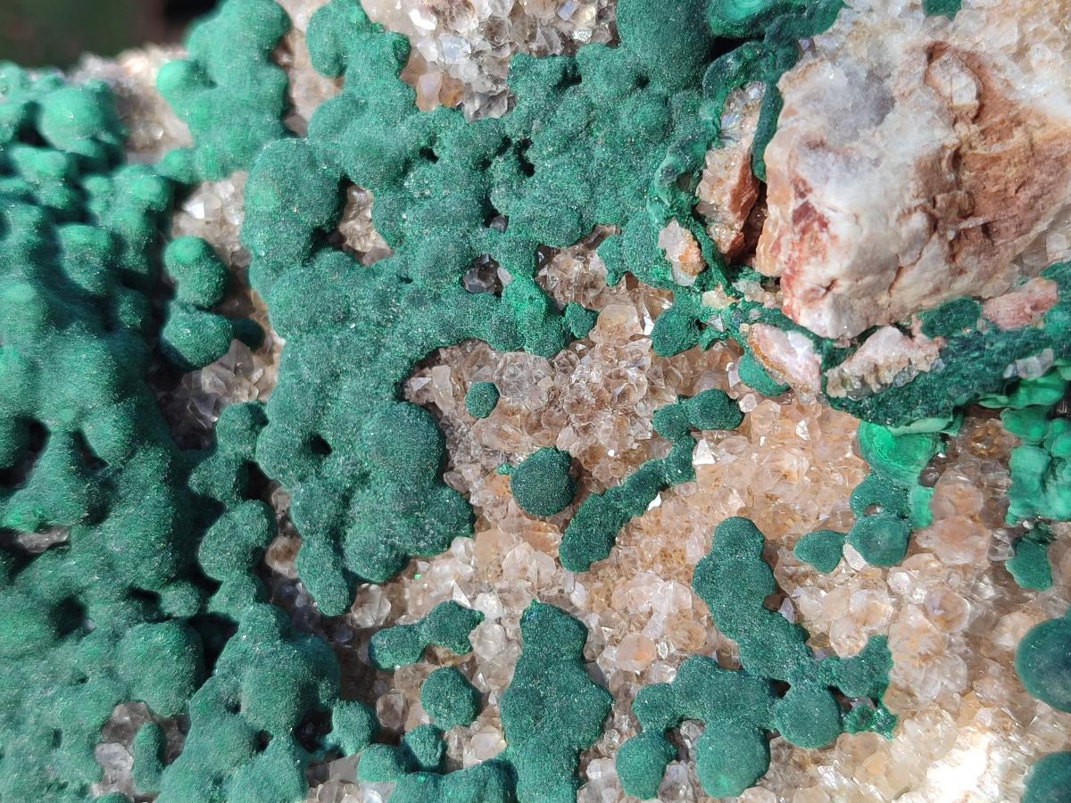 Natural Large Crystalline Ball Malachite and Quartz on Dolomite Matrix x 1 From Mindingi Mine, Kambove, Congo - Toprock Gemstones and Minerals 
