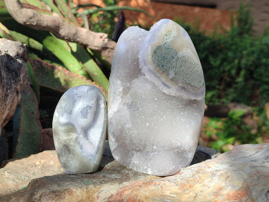 Polished Blue Lace Agate Standing Display Pieces x 2 From Nsanje, Malawi - Toprock Gemstones and Minerals 