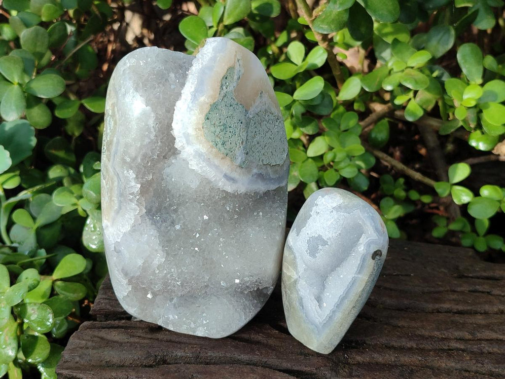 Polished Blue Lace Agate Standing Display Pieces x 2 From Nsanje, Malawi - Toprock Gemstones and Minerals 