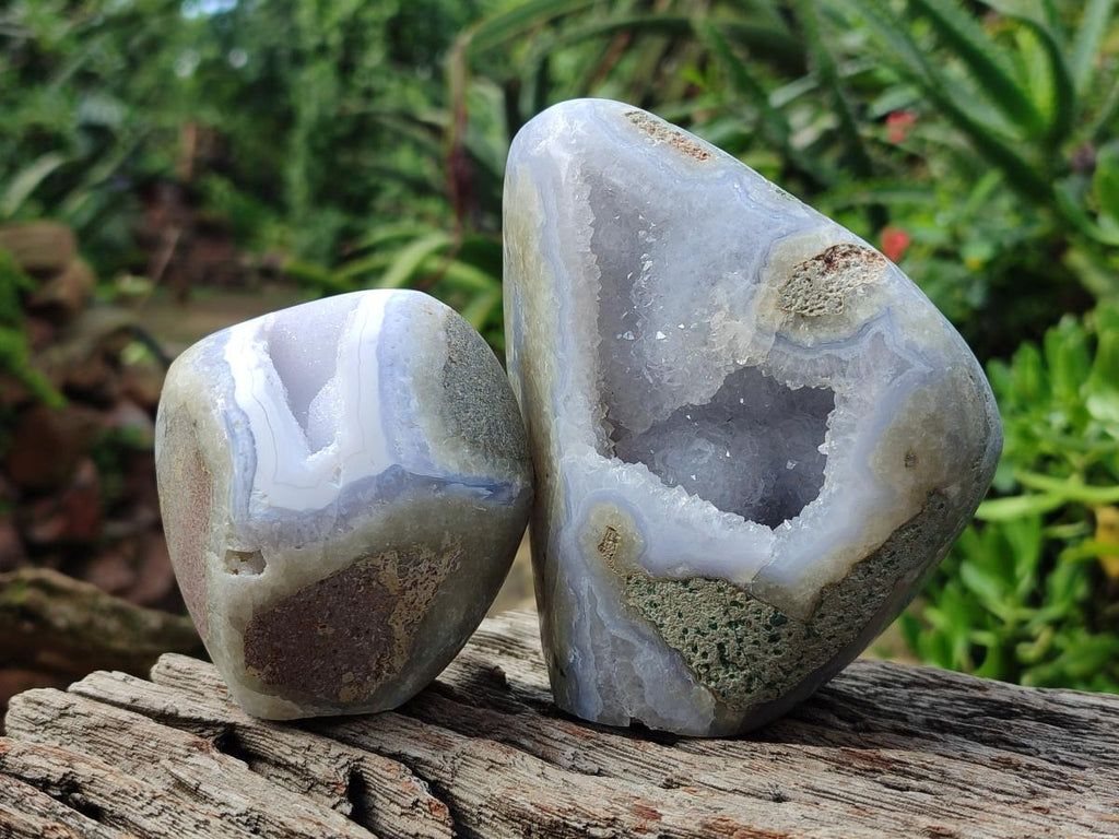 Polished Blue Lace Agate Standing Display Pieces x 2 From Nsanje, Malawi - Toprock Gemstones and Minerals 