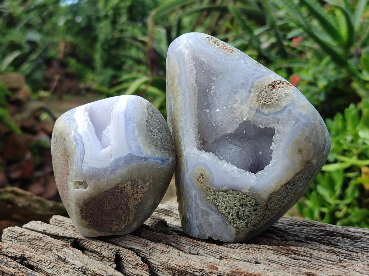 Polished Blue Lace Agate Standing Display Pieces x 2 From Nsanje, Malawi - Toprock Gemstones and Minerals 