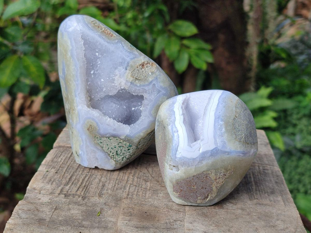 Polished Blue Lace Agate Standing Display Pieces x 2 From Nsanje, Malawi - Toprock Gemstones and Minerals 