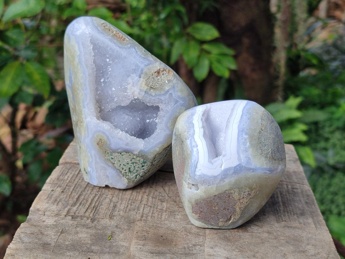 Polished Blue Lace Agate Standing Display Pieces x 2 From Nsanje, Malawi - Toprock Gemstones and Minerals 