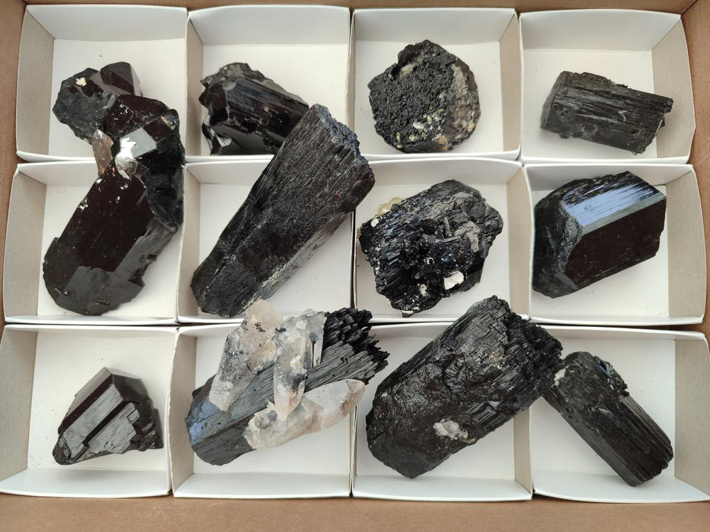 Natural Schorl Black Tourmaline with Associated Minerals x 12 From Erongo, Namibia - Toprock Gemstones and Minerals 