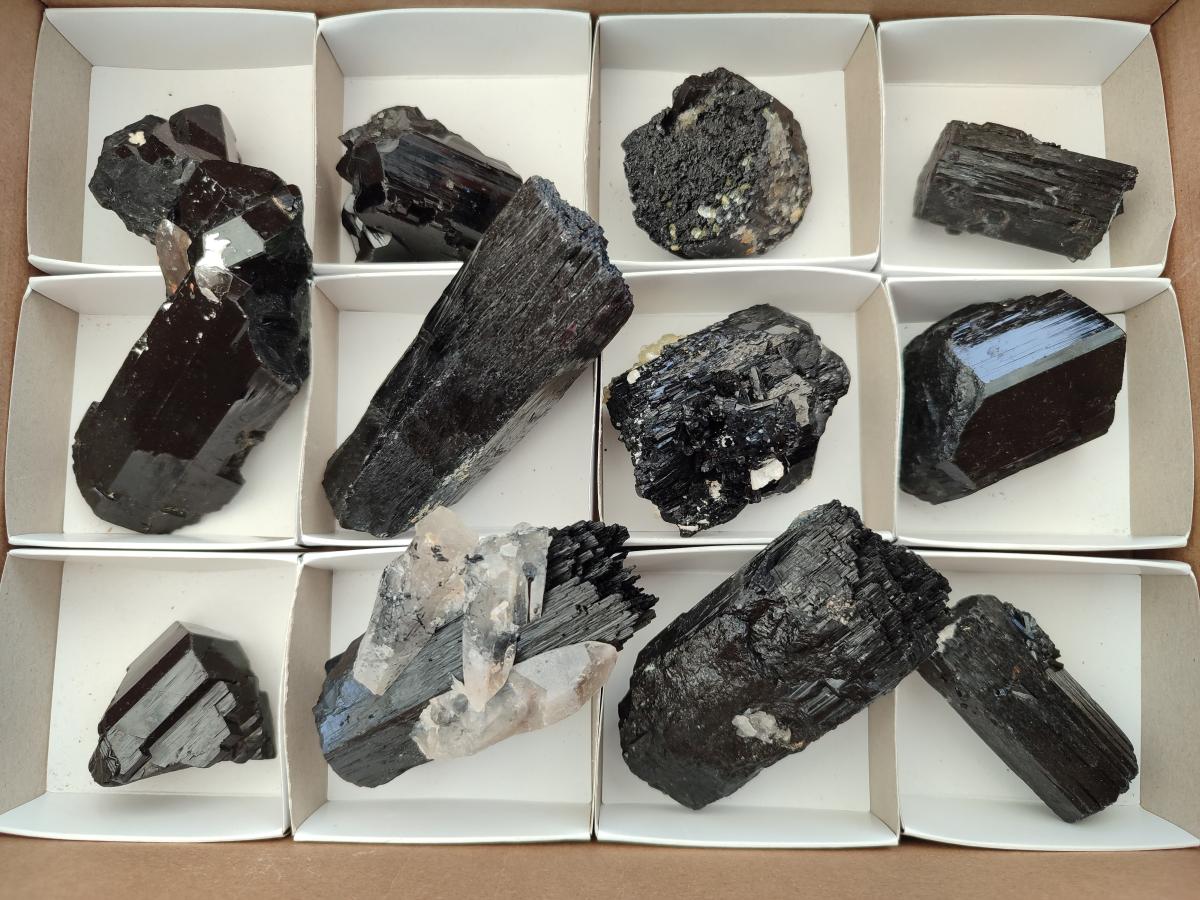 Natural Schorl Black Tourmaline with Associated Minerals x 12 From Erongo, Namibia - Toprock Gemstones and Minerals 
