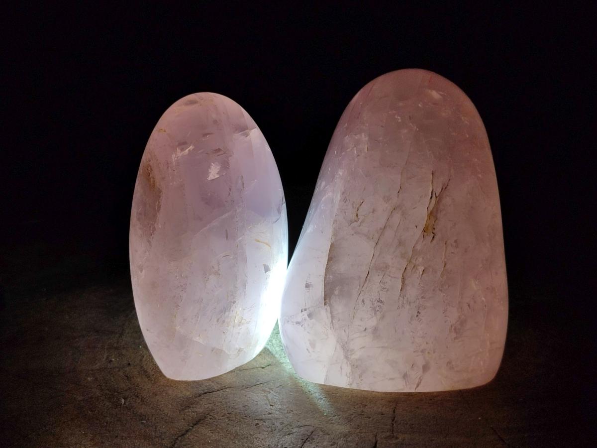Polished Gemmy Rose Quartz Standing Display Pieces x 2 From Madagascar - Toprock Gemstones and Minerals 