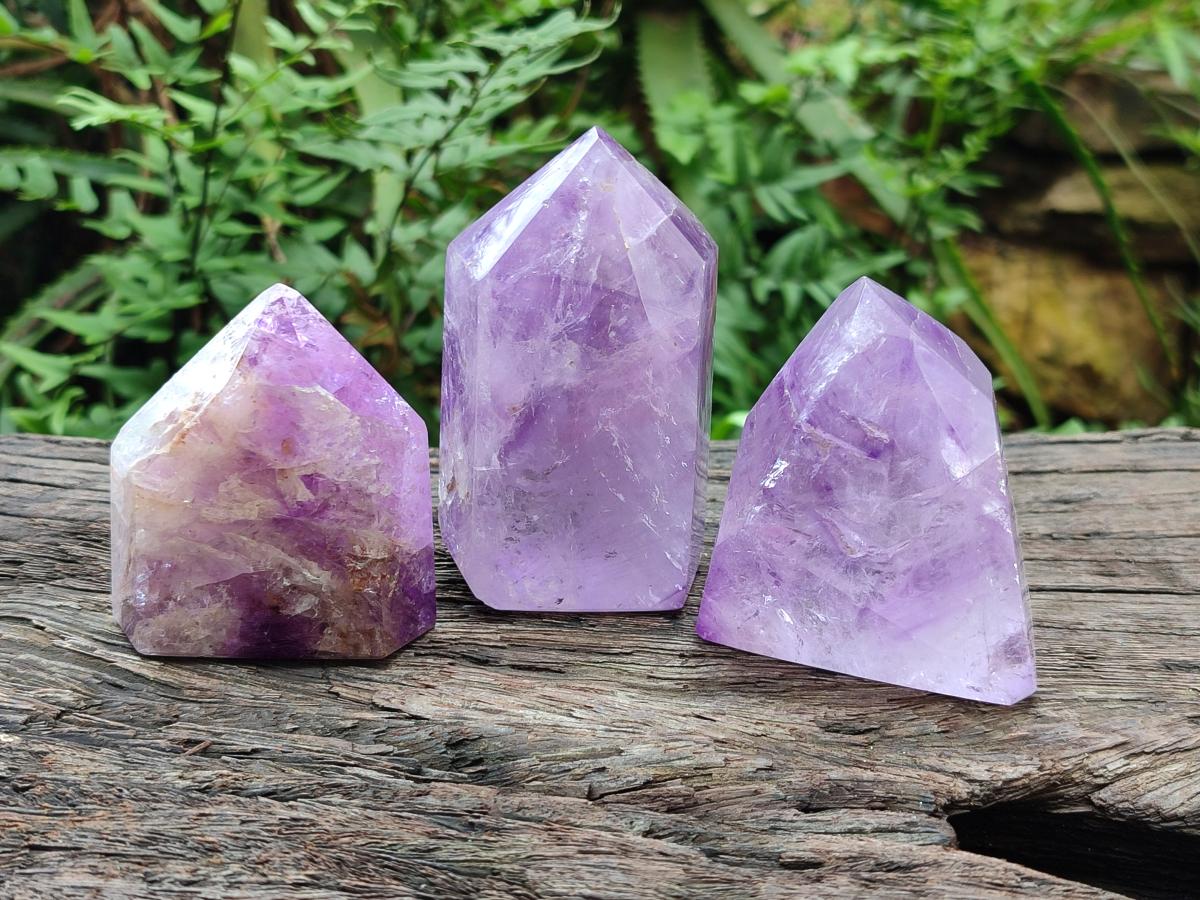 Polished Window Amethyst Crystals x 3 From Akansobe, Madagascar - Toprock Gemstones and Minerals 