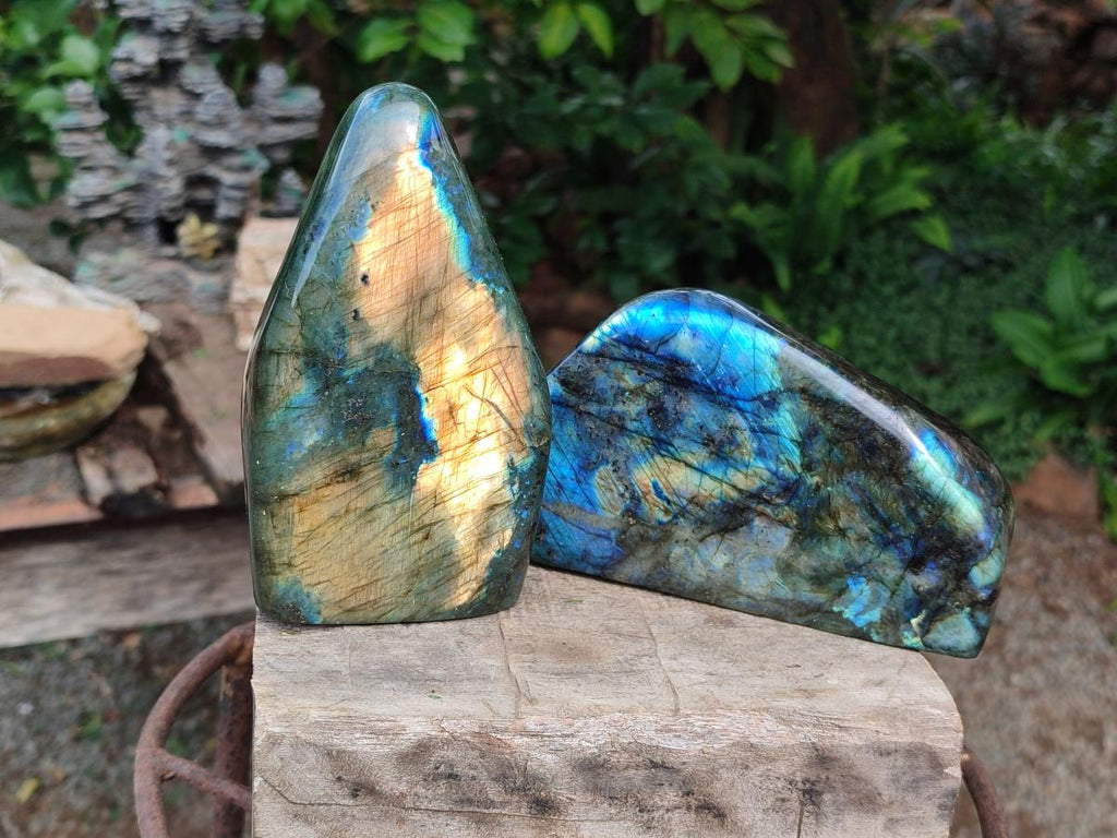 Polished Labradorite Standing Display Pieces x 2 From Madagascar - Toprock Gemstones and Minerals 