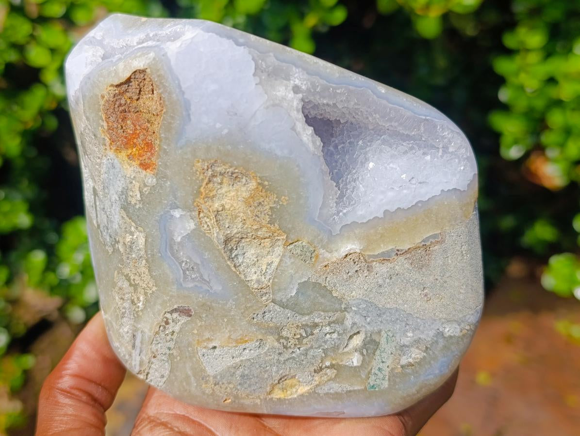 Polished Large Blue Lace Agate Standing Display Piece x 1 From Nsanje, Malawi - Toprock Gemstones and Minerals 