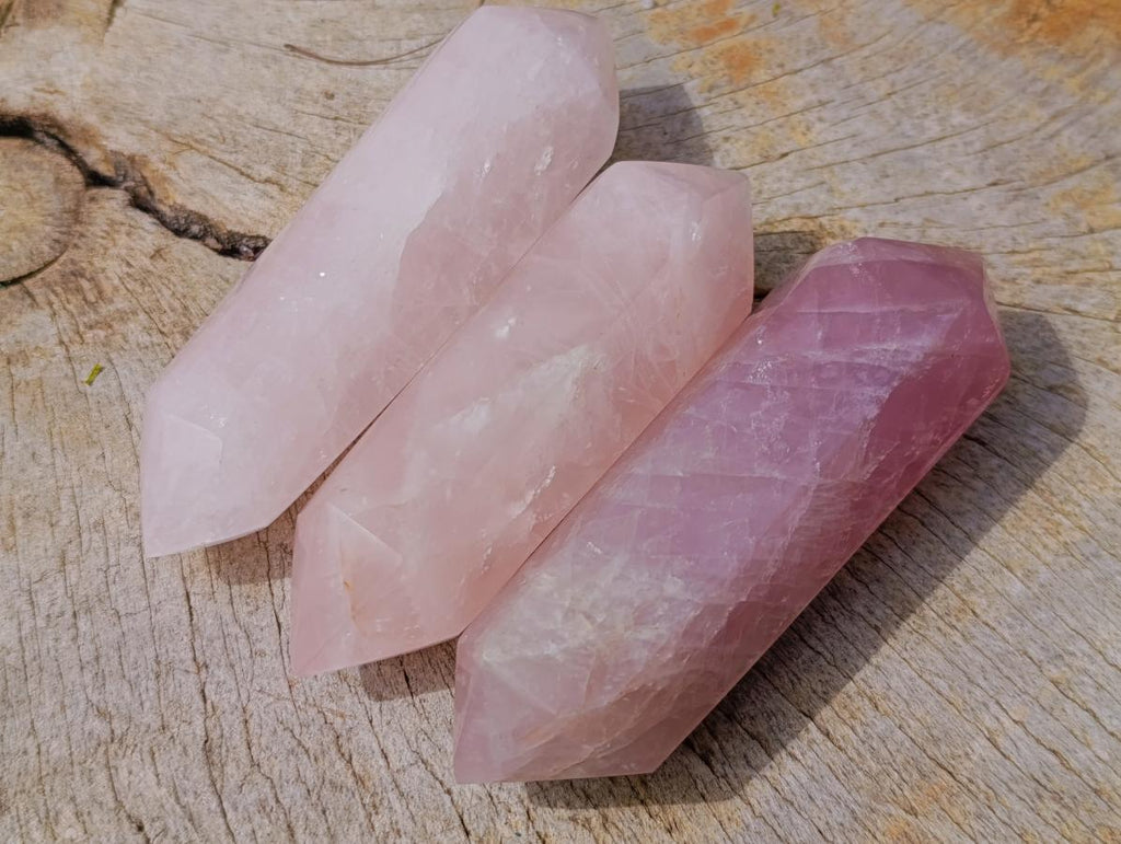 Polished Double Terminated Gemmy Rose Quartz Crystals x 12 From Madagascar - Toprock Gemstones and Minerals 