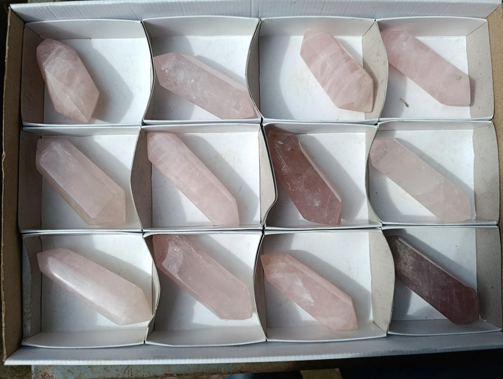 Polished Double Terminated Gemmy Rose Quartz Crystals x 12 From Madagascar - Toprock Gemstones and Minerals 