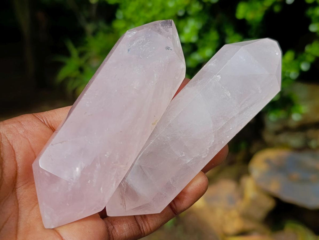 Polished Double Terminated Gemmy Rose Quartz Crystals x 12 From Madagascar - Toprock Gemstones and Minerals 