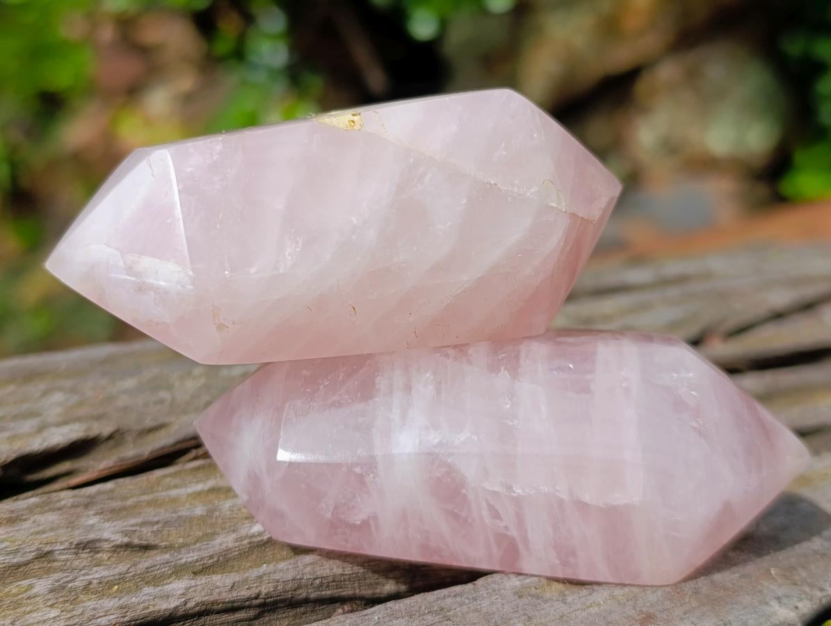 Polished Double Terminated Gemmy Rose Quartz Crystals x 12 From Madagascar - Toprock Gemstones and Minerals 