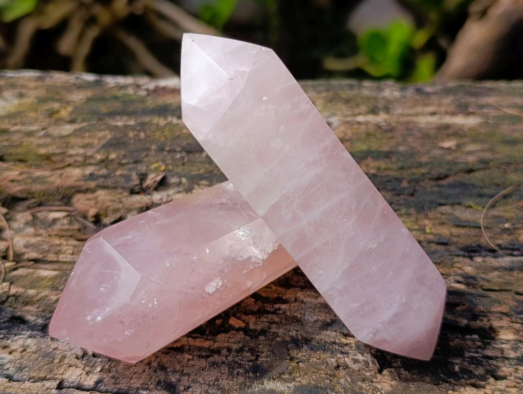 Polished Double Terminated Gemmy Rose Quartz Crystals x 12 From Madagascar - Toprock Gemstones and Minerals 