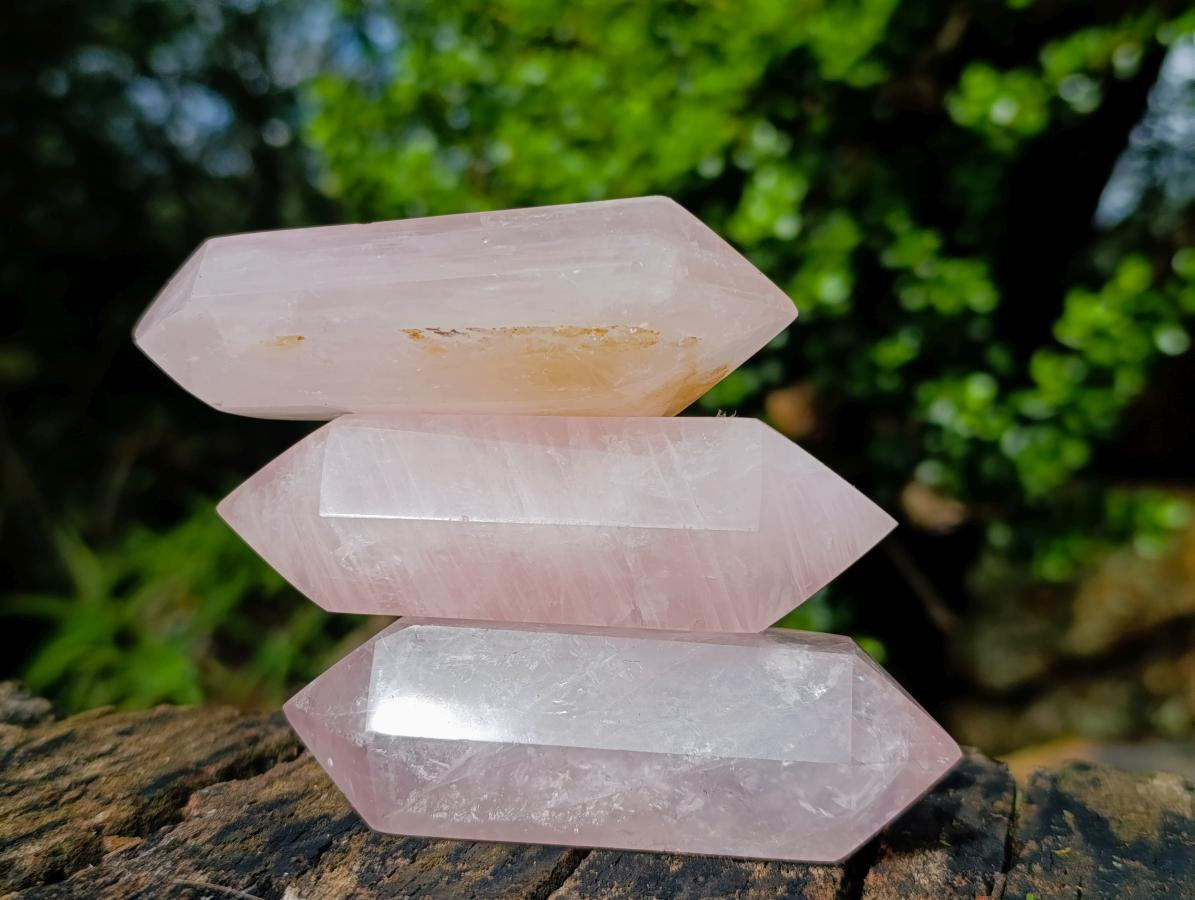Polished Double Terminated Gemmy Rose Quartz Crystals x 12 From Madagascar - Toprock Gemstones and Minerals 