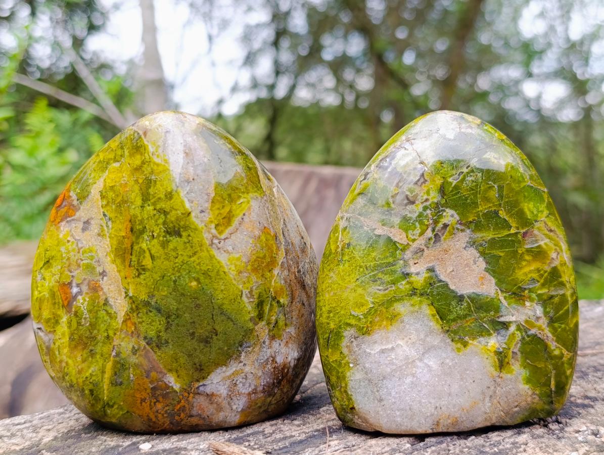 Polished Green Opal Standing Free Forms x 3 From Betroka, Madagascar - Toprock Gemstones and Minerals 
