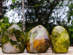 Polished Green Opal Standing Free Forms x 3 From Betroka, Madagascar - Toprock Gemstones and Minerals 