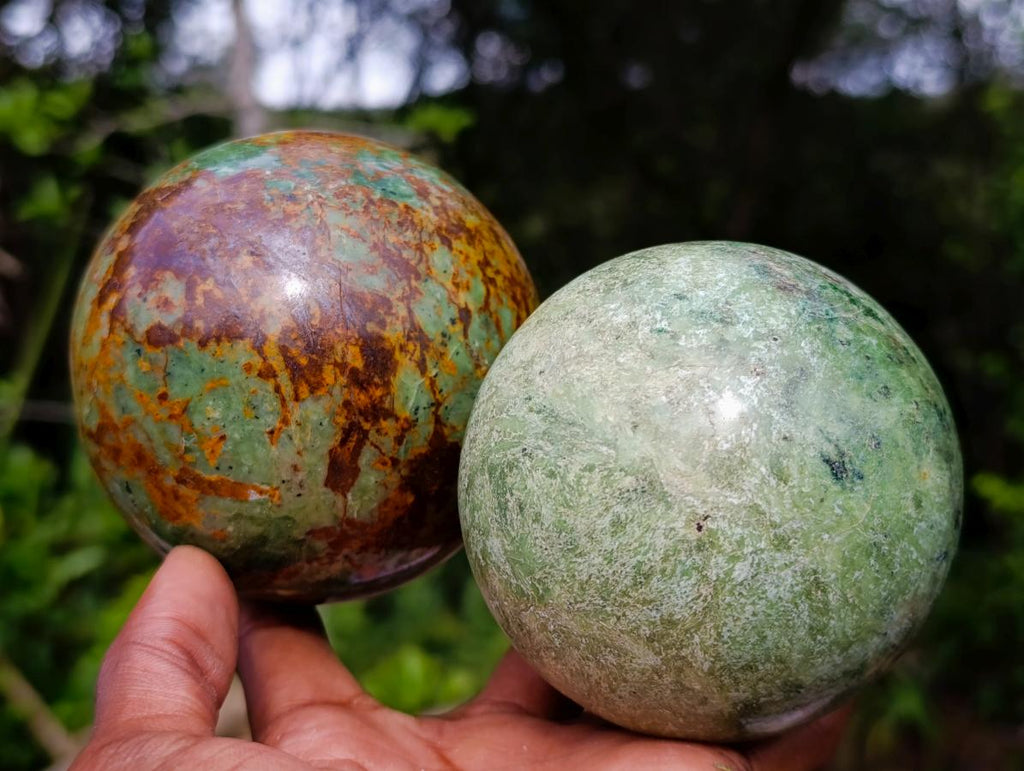 Polished Green Chrysoprase Spheres x 5 From Ambatondrazaka, Madagascar - Toprock Gemstones and Minerals 