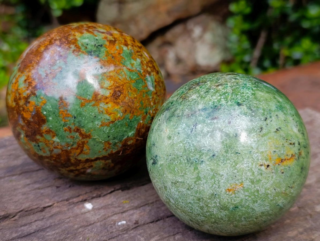 Polished Green Chrysoprase Spheres x 5 From Ambatondrazaka, Madagascar - Toprock Gemstones and Minerals 