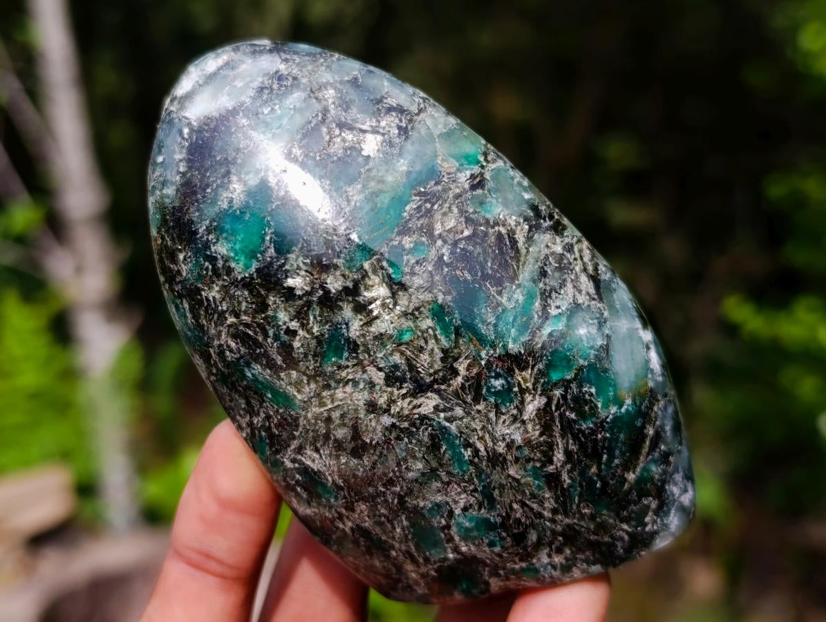 Polished Emerald Mica 'Mutokolite' Standing Free Forms x 3 From Mutoko, Zimbabwe - Toprock Gemstones and Minerals 