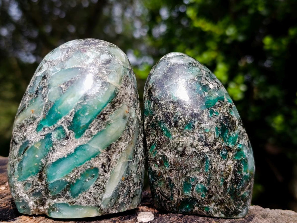 Polished Emerald Mica 'Mutokolite' Standing Free Forms x 3 From Mutoko, Zimbabwe - Toprock Gemstones and Minerals 