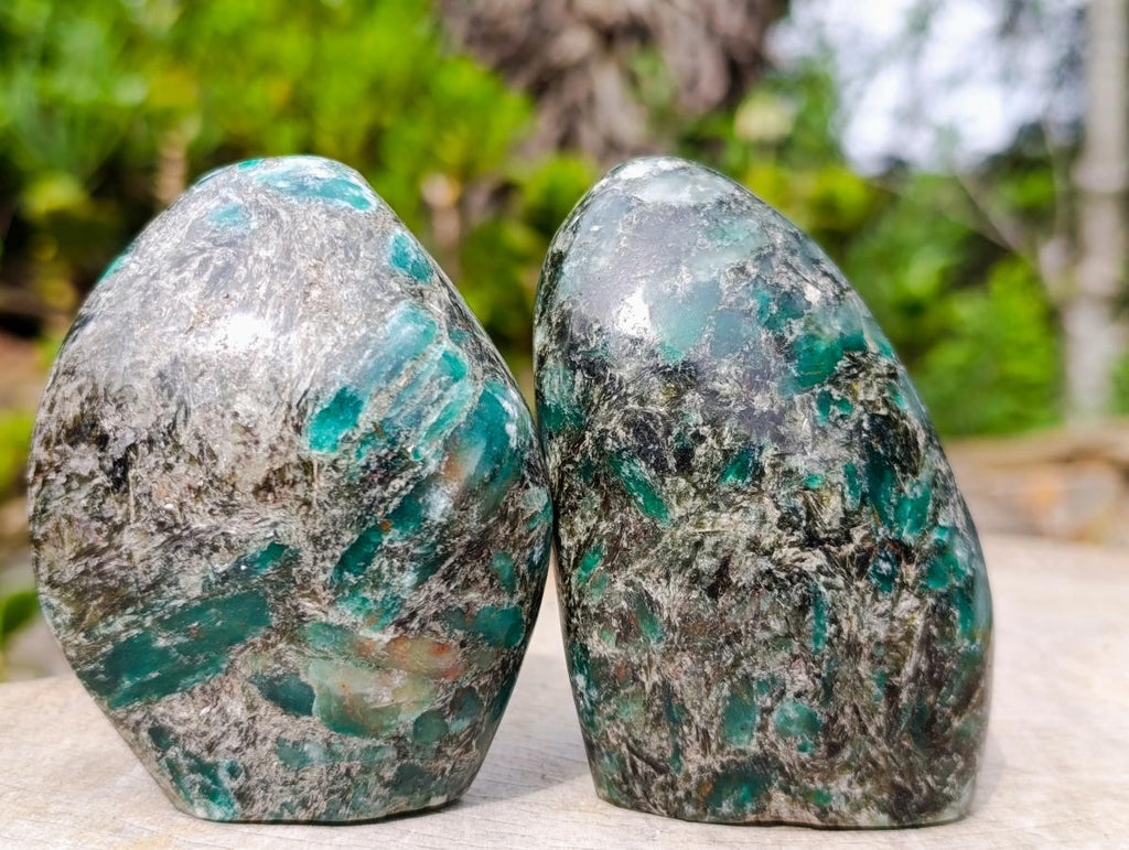 Polished Emerald Mica 'Mutokolite' Standing Free Forms x 3 From Mutoko, Zimbabwe - Toprock Gemstones and Minerals 