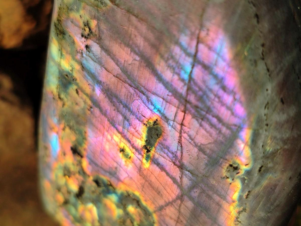 Polished Rare Purple Sunset Flash Labradorite Standing Display Pieces x 3 From Madagascar - Toprock Gemstones and Minerals 