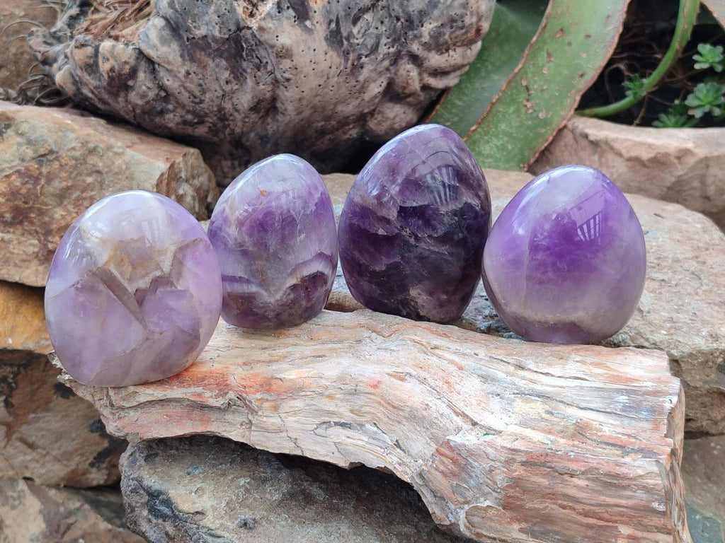 Polished Purple Chevron Amethyst Standing Free Forms x 4 From Madagascar - Toprock Gemstones and Minerals 