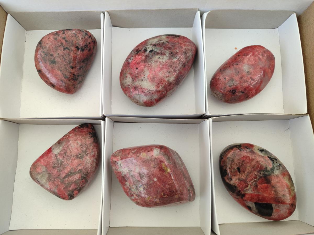 Polished Rhodonite Free Forms x 6 From Rhusinga, Zimbabwe - Toprock Gemstones and Minerals 