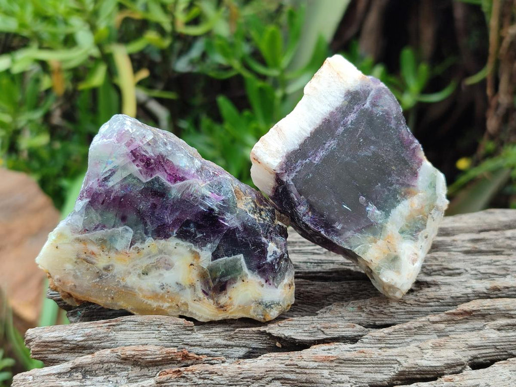 Polished On One Side Watermelon Fluorite Slices x 12 From Uis, Namibia - Toprock Gemstones and Minerals 