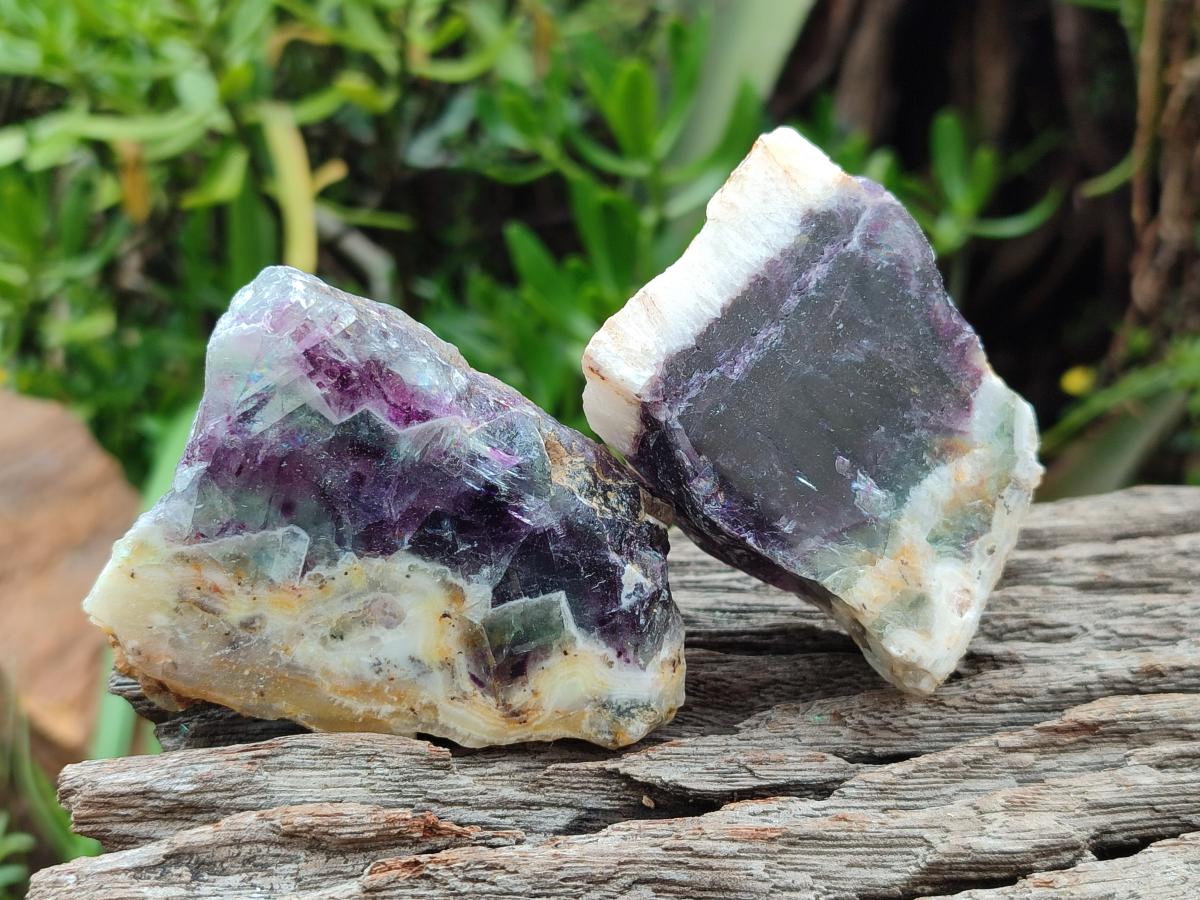 Polished On One Side Watermelon Fluorite Slices x 12 From Uis, Namibia - Toprock Gemstones and Minerals 