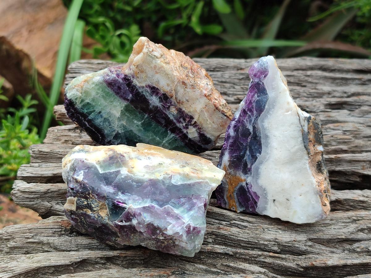 Polished On One Side Watermelon Fluorite Slices x 12 From Uis, Namibia - Toprock Gemstones and Minerals 