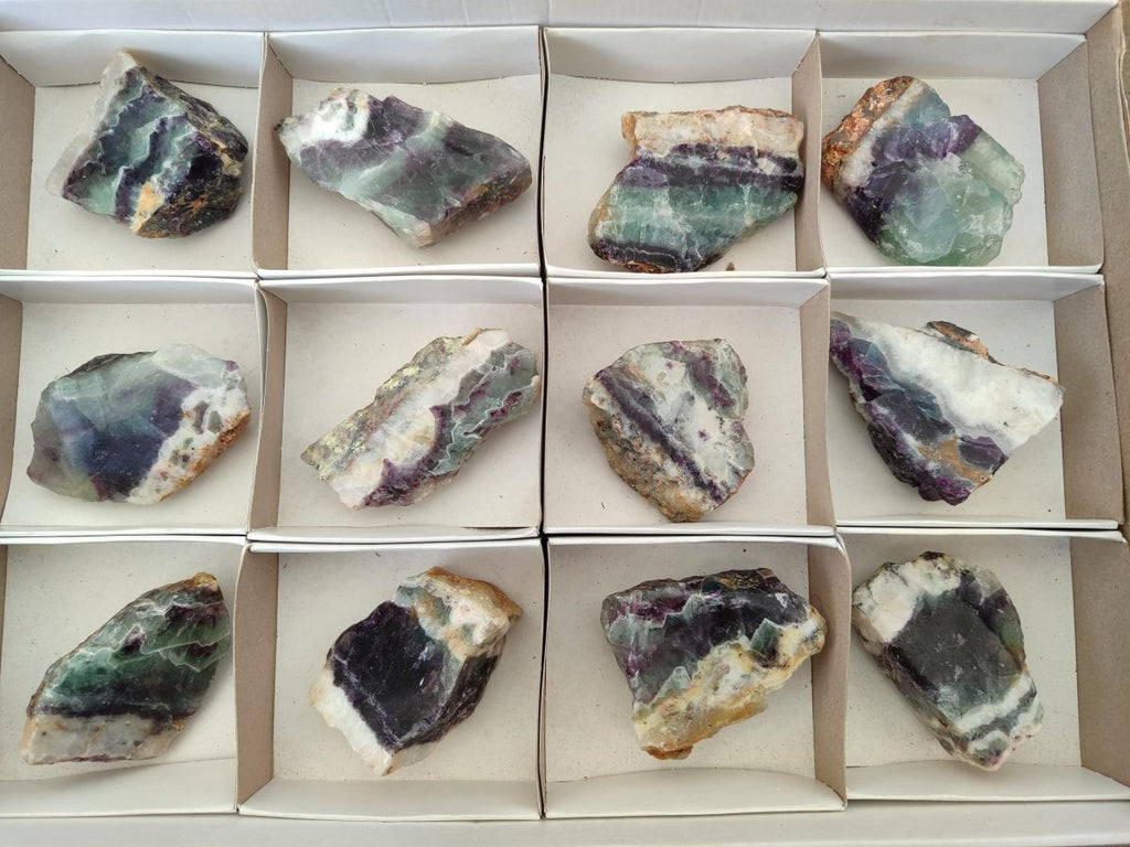 Polished On One Side Watermelon Fluorite Slices x 12 From Uis, Namibia - Toprock Gemstones and Minerals 
