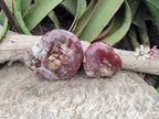 Polished Red Podocarpus Petrified Wood Hearts x 2 From Mahajanga, Madagascar - Toprock Gemstones and Minerals 