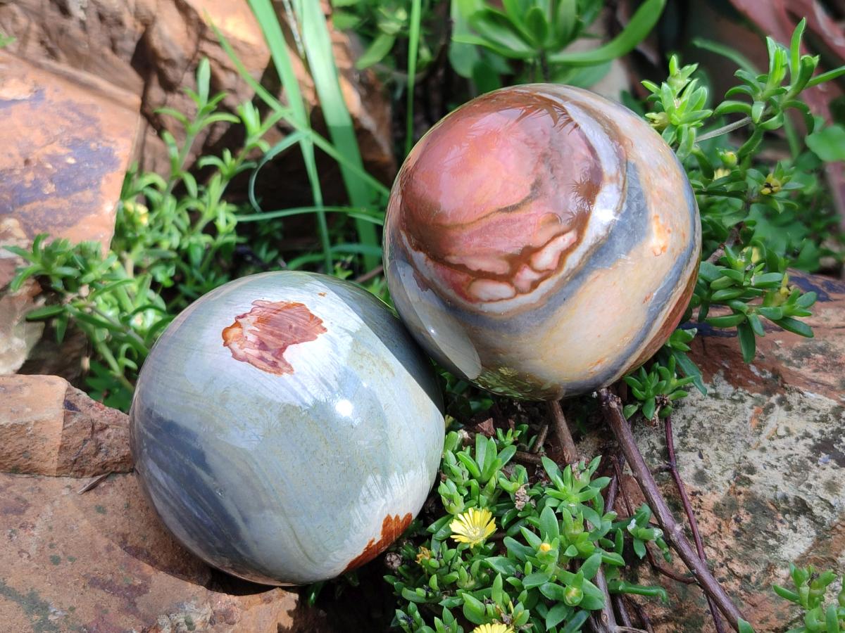 Polished Polychrome Jasper Spheres x 4 From NW Coast, Madagascar - Toprock Gemstones and Minerals 