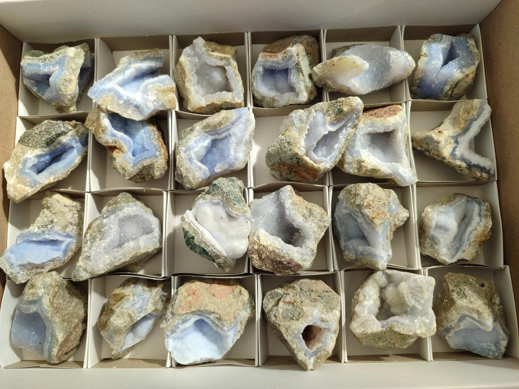 Natural Blue Lace Agate Geode Specimens x 24 From Nsanje, Malawi - Toprock Gemstones and Minerals 