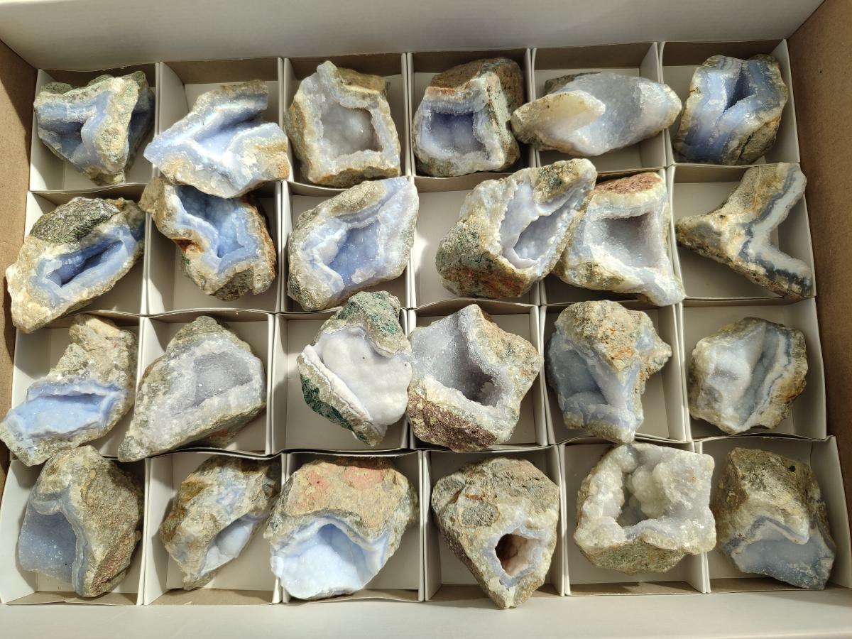 Natural Blue Lace Agate Geode Specimens x 24 From Nsanje, Malawi - Toprock Gemstones and Minerals 