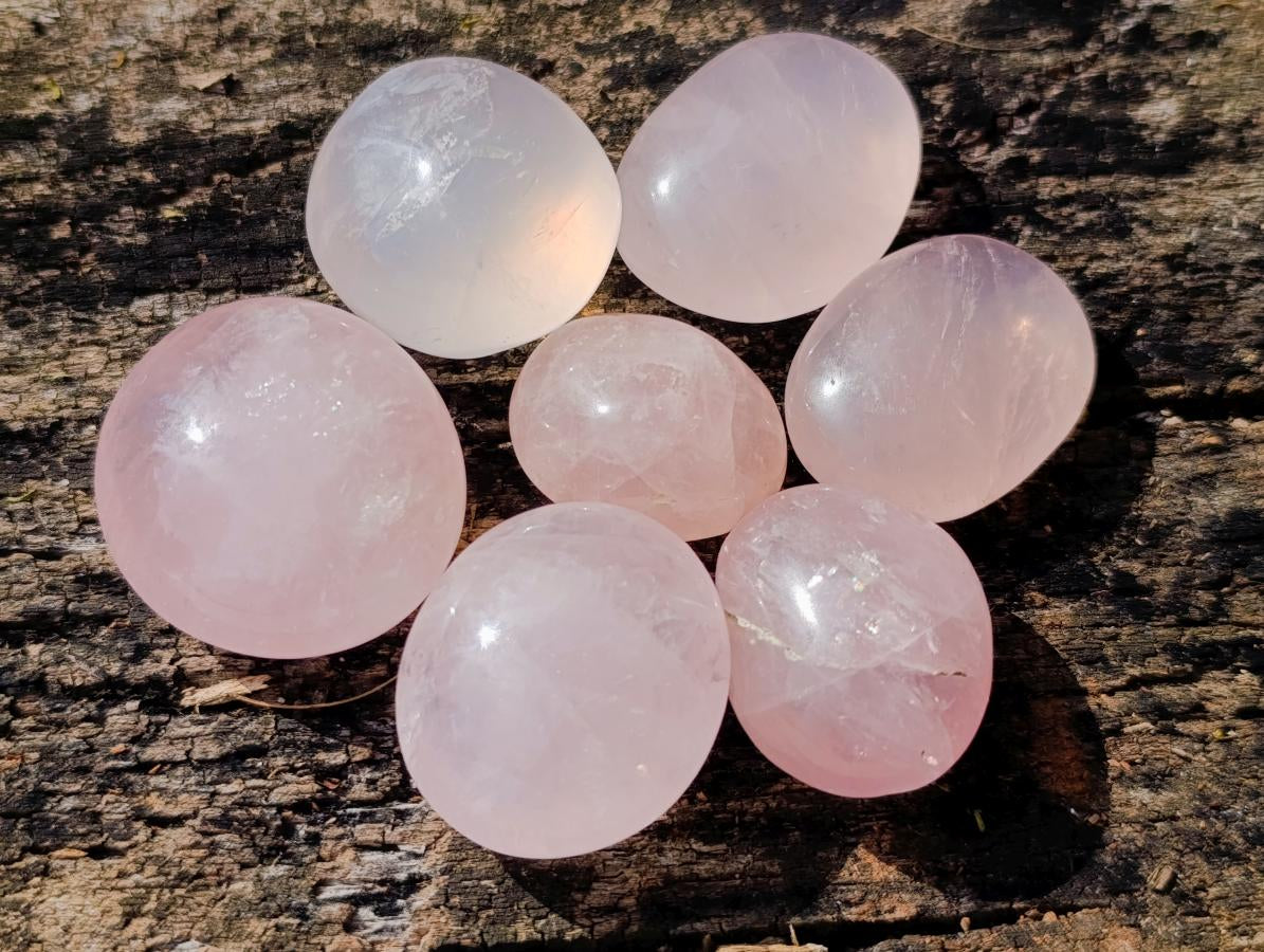 Polished Gemmy Rose Quartz Palm Stones x 24 From Madagascar - Toprock Gemstones and Minerals 