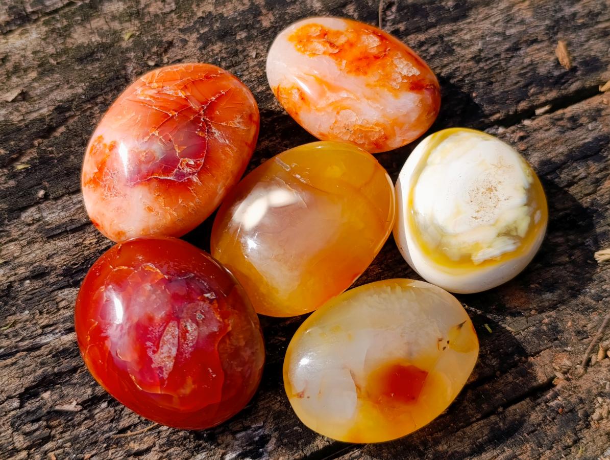 Polished Carnelian Agate Gemstone Galets x 29 From Madagascar - Toprock Gemstones and Minerals 