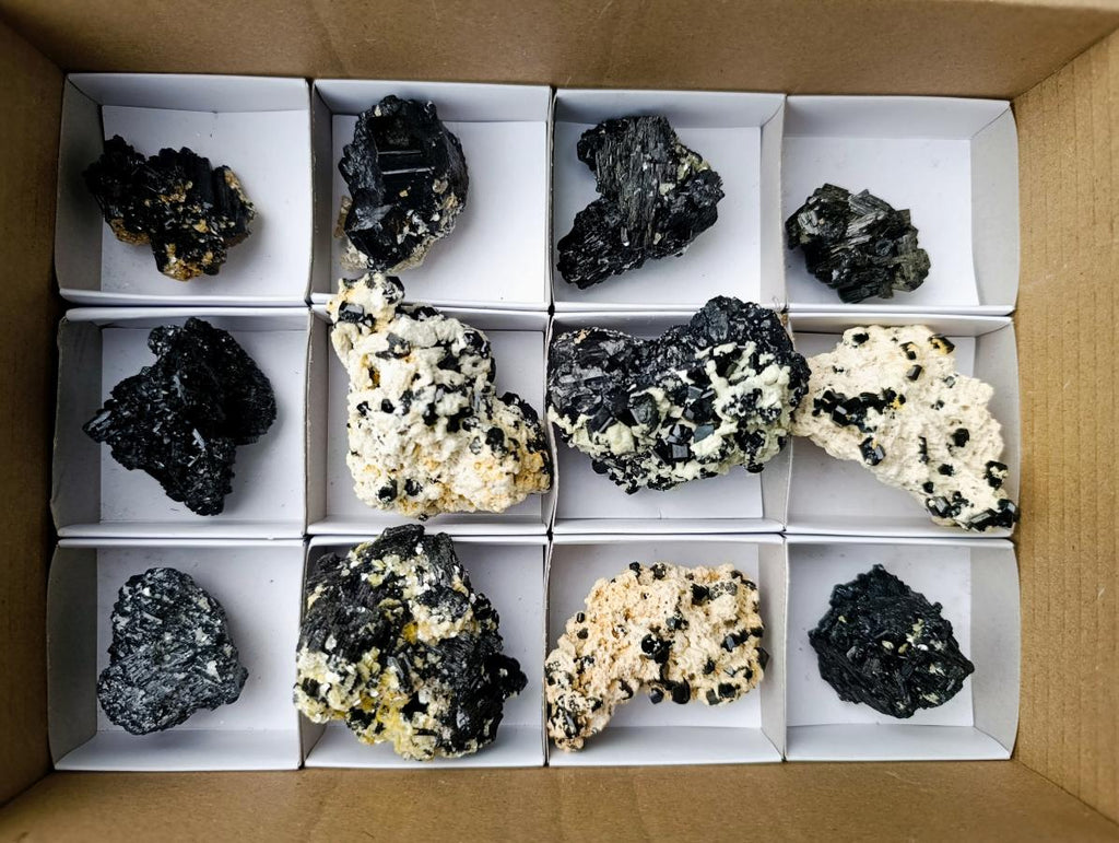 Natural Schorl Black Tourmaline Specimens with Feldspar and Mica x 12 From Erongo, Namibia - Toprock Gemstones and Minerals 