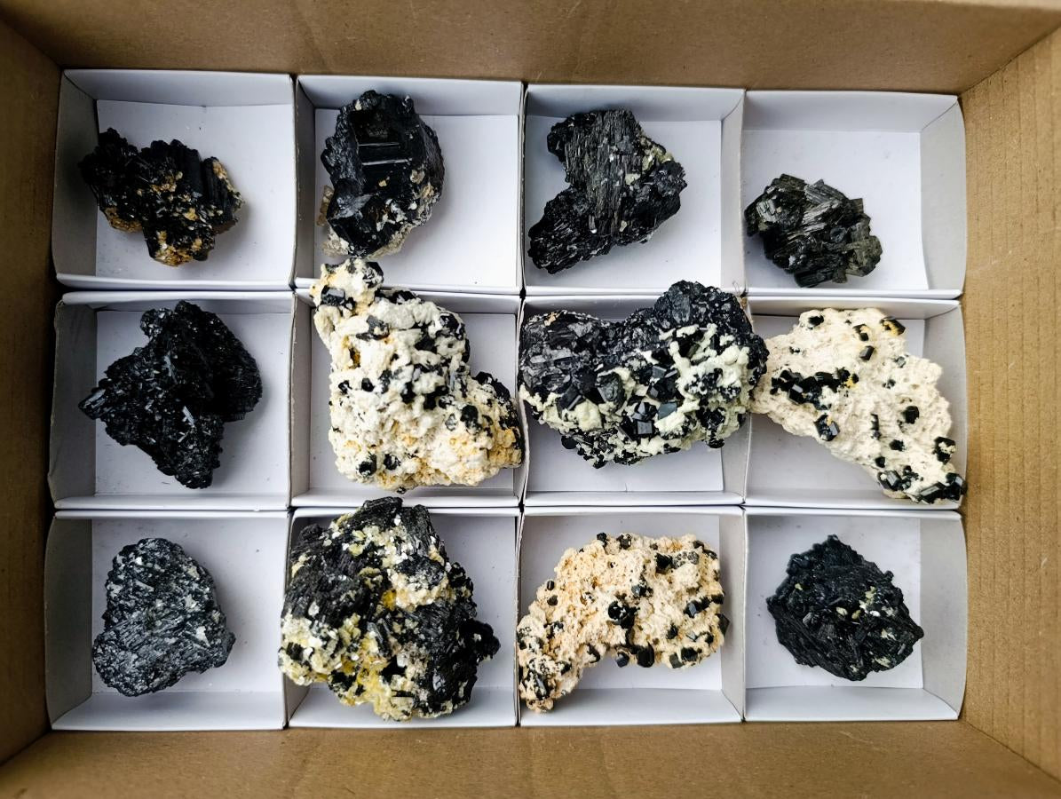 Natural Schorl Black Tourmaline Specimens with Feldspar and Mica x 12 From Erongo, Namibia - Toprock Gemstones and Minerals 