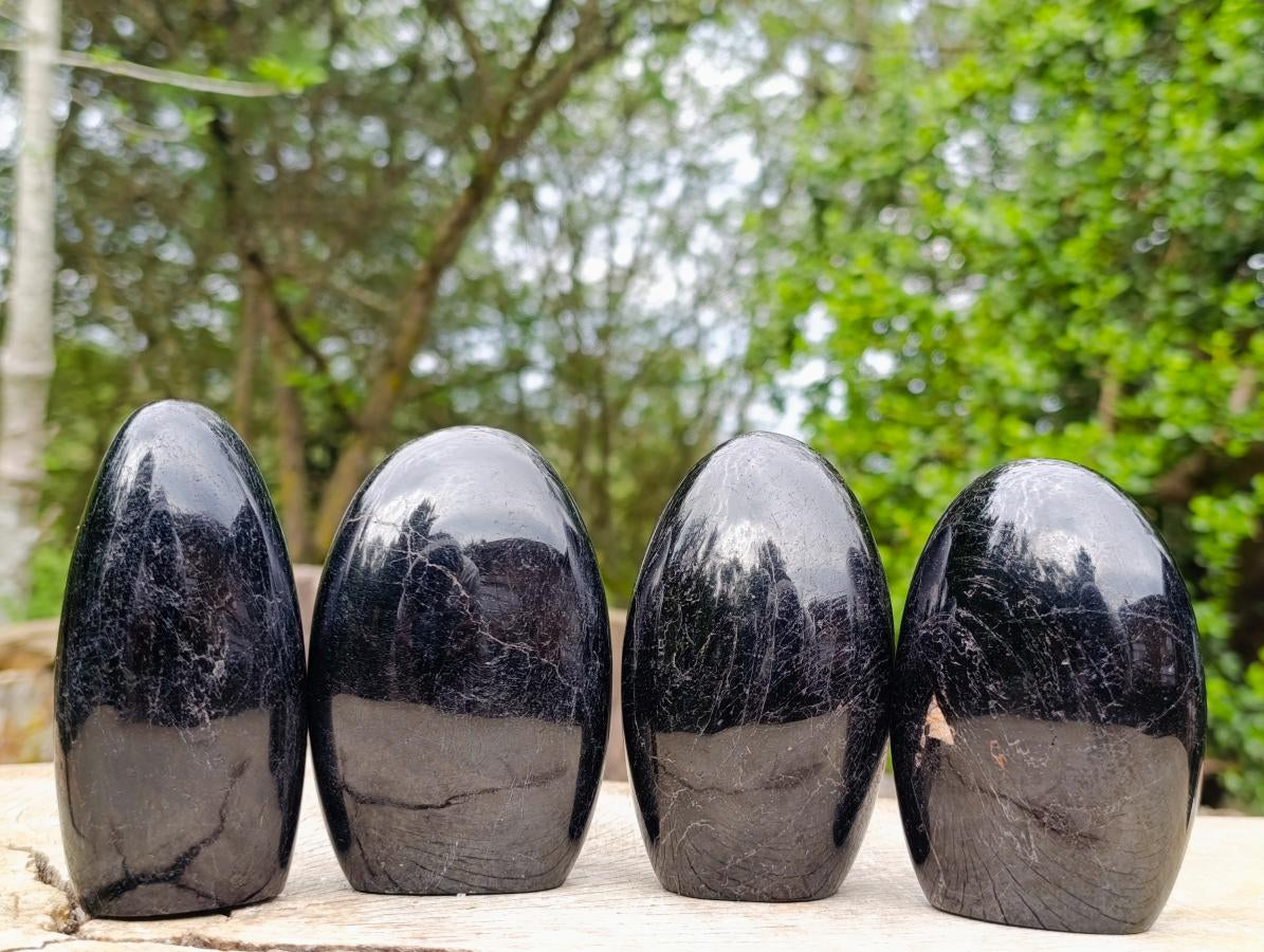 Polished Black Tourmaline Standing Display Pieces x 4 From Madagascar - Toprock Gemstones and Minerals 