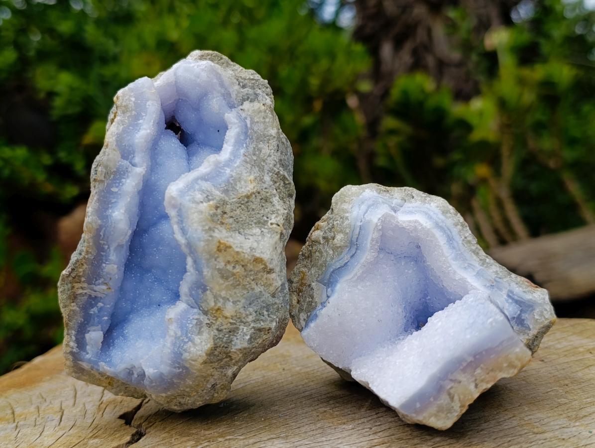 Natural Blue Lace Agate Geode Specimens x 6 From Nsanje, Malawi - Toprock Gemstones and Minerals 