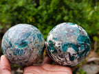 Polished Emerald Mica 'Mutokolite' Spheres x 2 From Mutoko, Zimbabwe - Toprock Gemstones and Minerals 