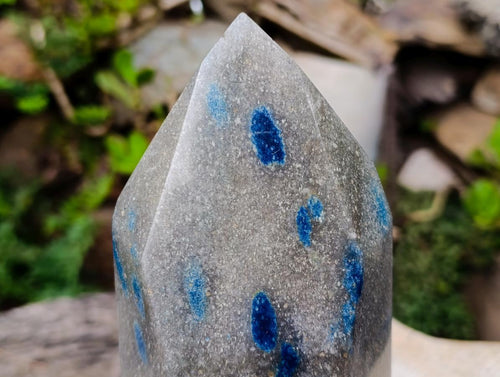 Polished XL Blue Spotted Spinel in Quartz Standing Display Crystal x 1 From Madagascar - Toprock Gemstones and Minerals 
