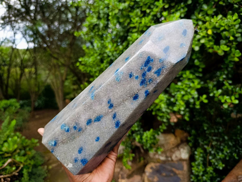 Polished XL Blue Spotted Spinel in Quartz Standing Display Crystal x 1 From Madagascar - Toprock Gemstones and Minerals 