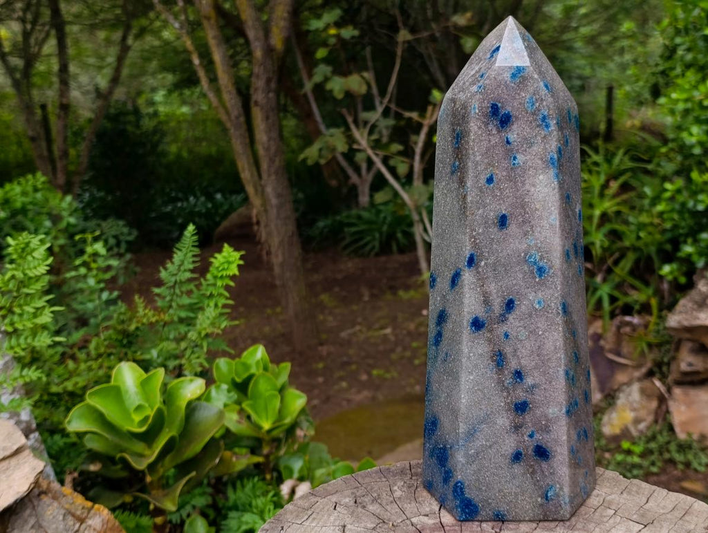 Polished XL Blue Spotted Spinel in Quartz Standing Display Crystal x 1 From Madagascar - Toprock Gemstones and Minerals 