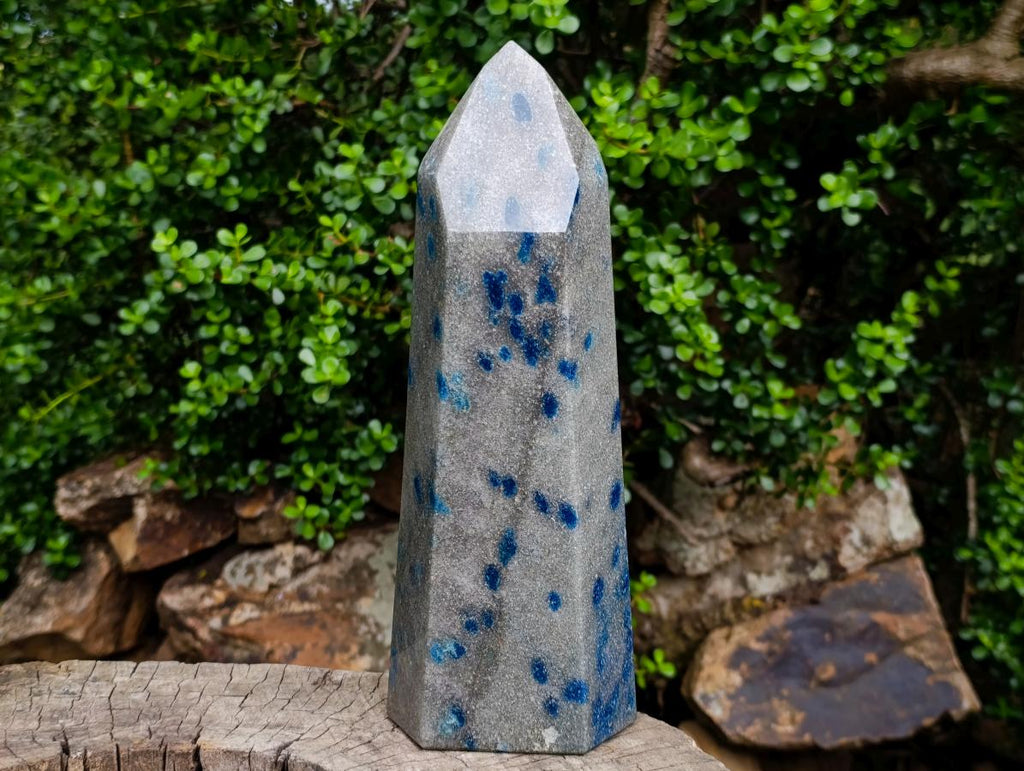 Polished XL Blue Spotted Spinel in Quartz Standing Display Crystal x 1 From Madagascar - Toprock Gemstones and Minerals 